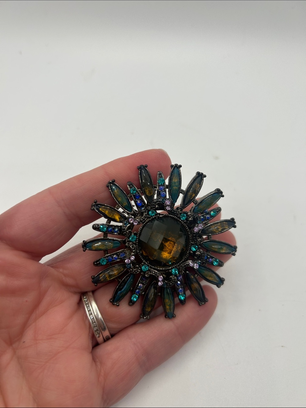 Lisa Frank Multicolor Sunburst Brooch with Amber Center